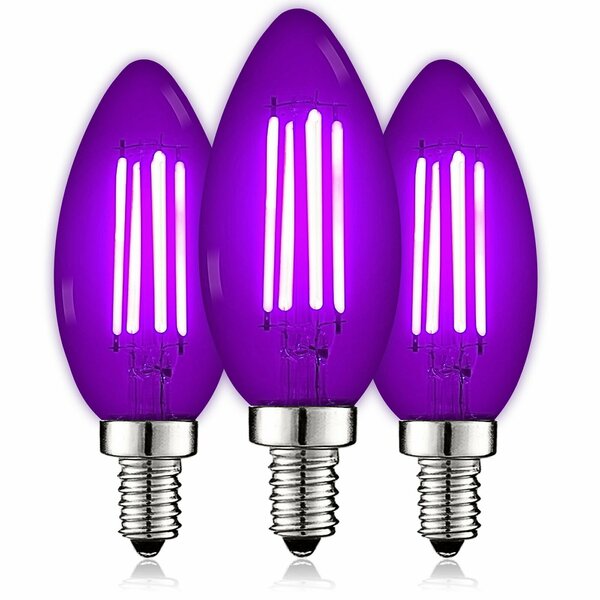 Luxrite B11 LED Purple Light Bulbs 4.5W 40W Equivalent Colored Glass E12 Candelabra Base, 3PK LR21741-3PK